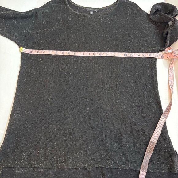 Eileen Fisher Black/Gold Bateau Neck Linen Crepe Tunic Metallic Thread Size Med - Picture 15 of 15